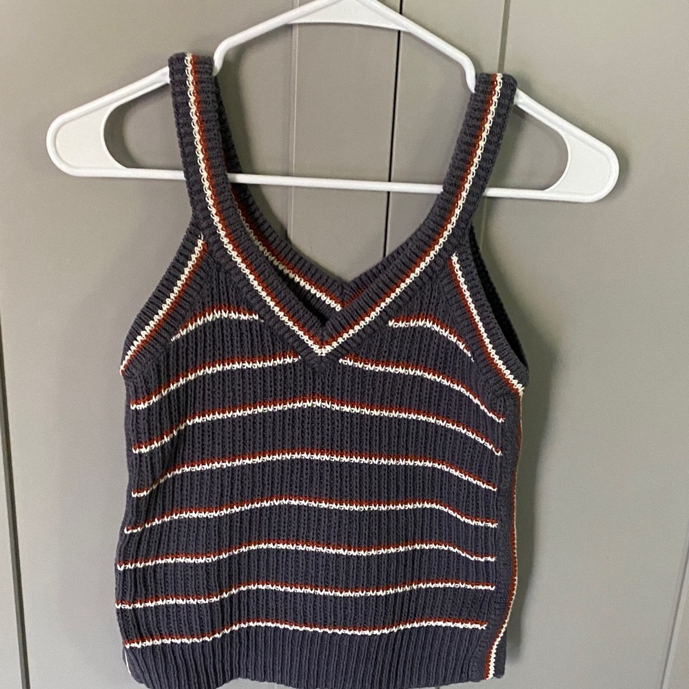 Madewell Women's Navy and White Striped Tank Top